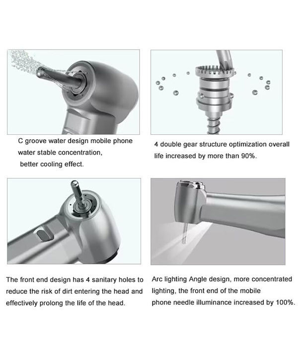Dental 1/5 Handpiece a bassa velocità aumento anello rosso contra angolo spruzzo d'acqua interno per motore di tipo E